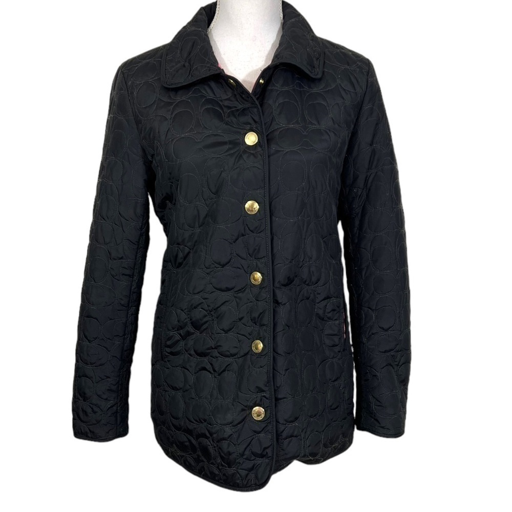 COACH Signature "C" Quilted Logo Snap Front Jacket Coat Women XS - Picture 3 of 13